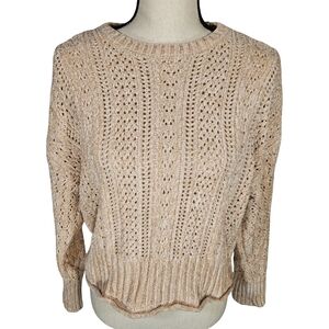 Altar'd State Millie Open Knit Sweater, Tan, Small